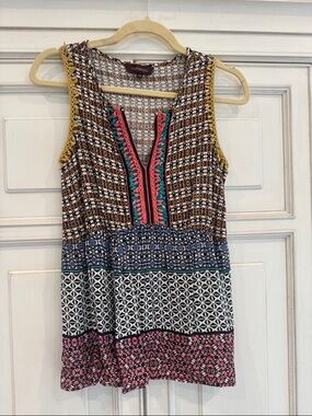 Ranna Gill Sleeveless Mixed-Print  Top in Multi (Vintage Anthropologie)